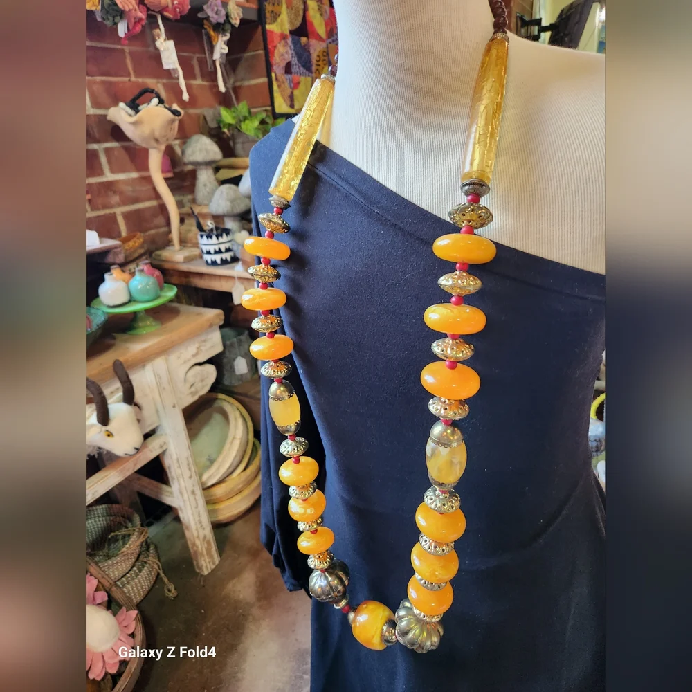 Orange, Goldtone and Red Multi Use Piece-Home Decor or Necklace - Picture 3 of 16
